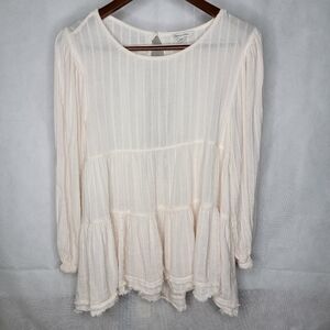 American Eagle Babydoll Tunic Ivory Tiered Peasant Top Open Back Cut Out S